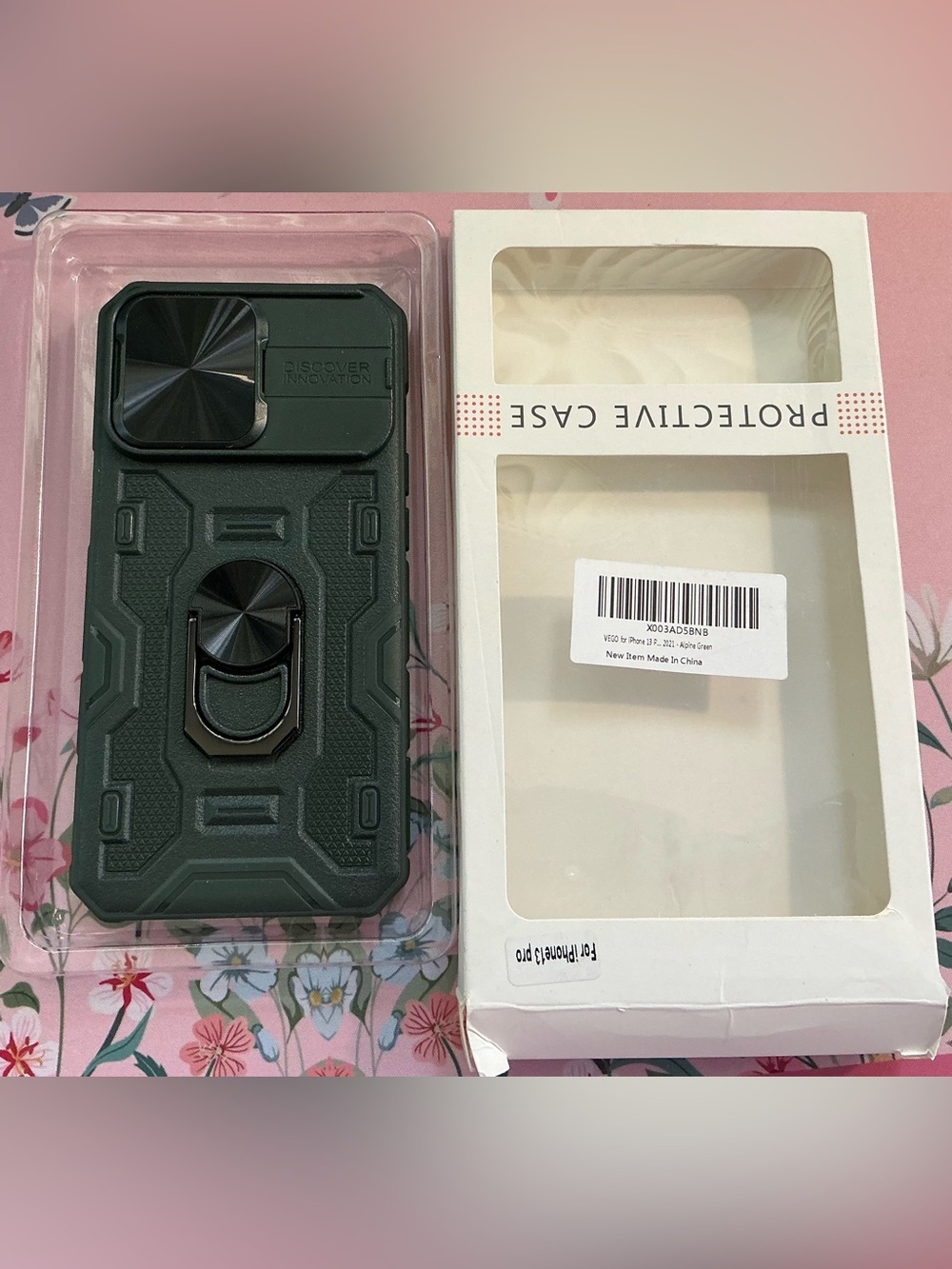 Rugged Protective Phone Case with Ring Kickstand - Alpine Green- I Phone 13 Pro